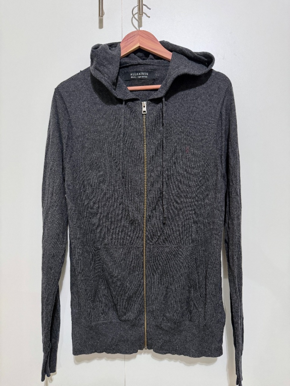 AllSaints Rue Knit Zip Hoody Charcoal Grey, Small EUC
